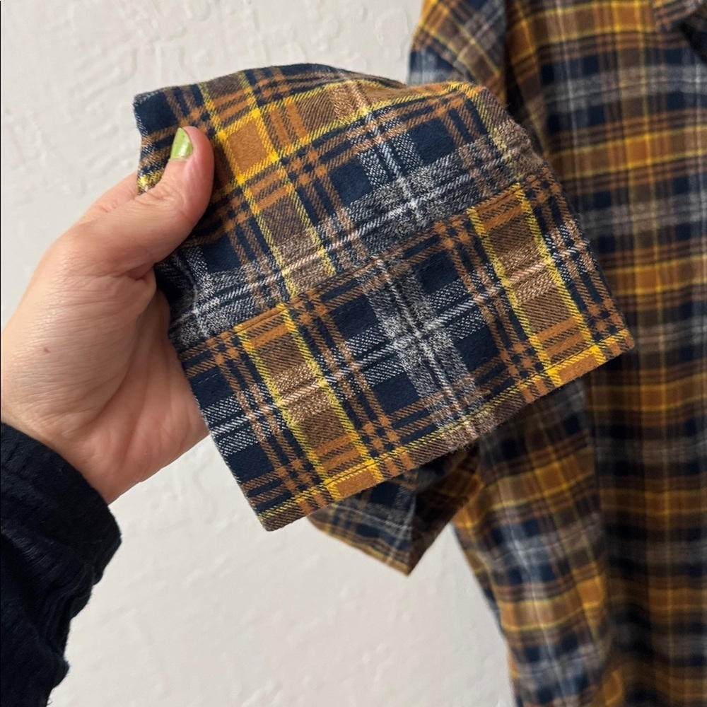 JACHS Yellow Orange Navy Windowpane Plaid Flannel Long Sleeve Button 2XL - Picture 3 of 4